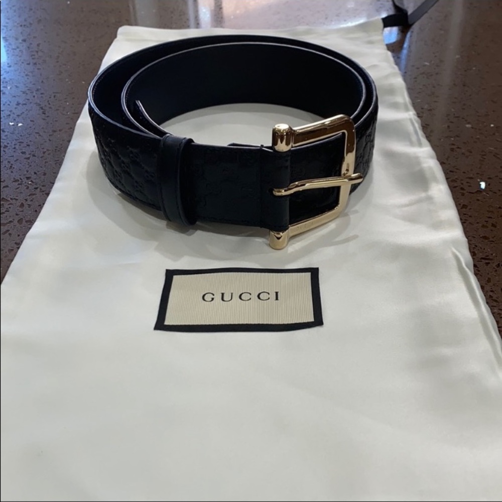 Auth GUCCI Micro Guccissima Belt Black Leather